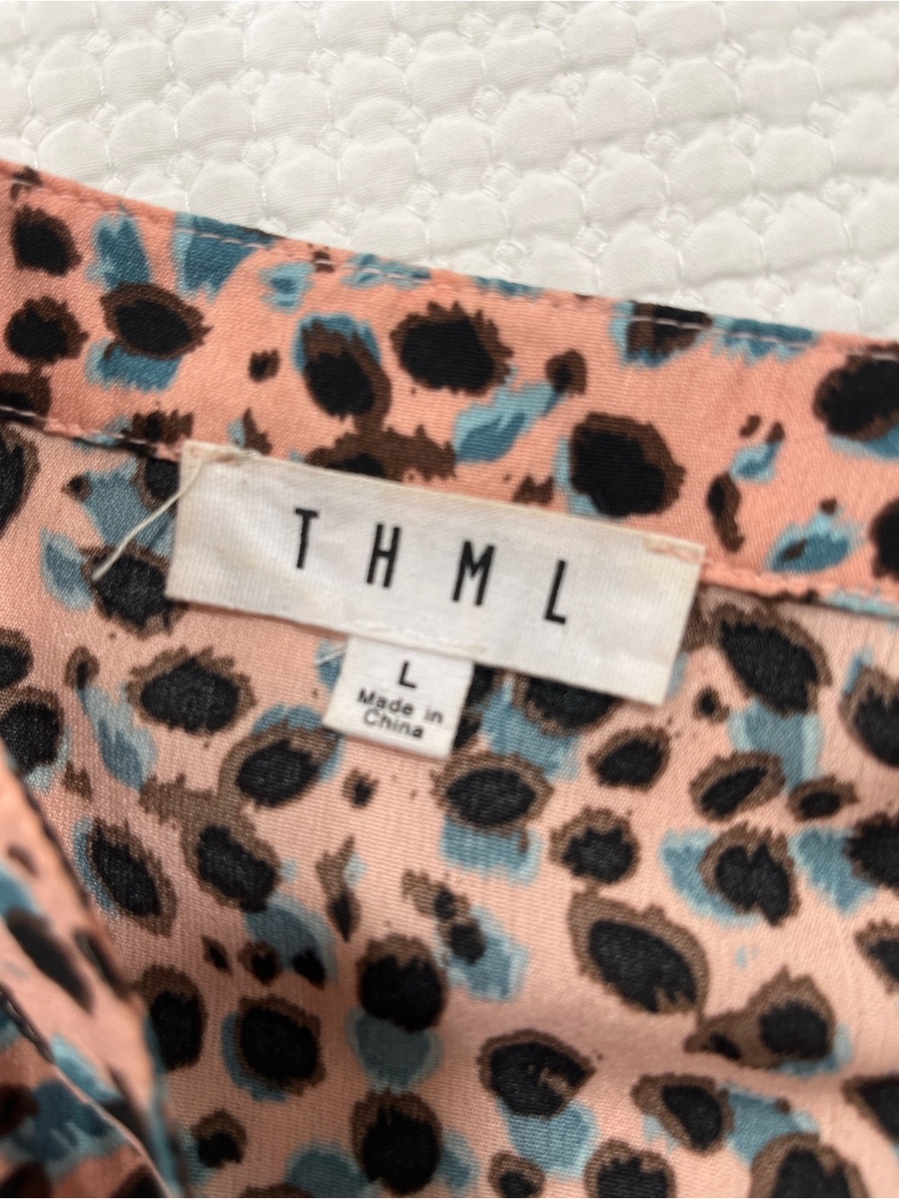 THML Pink Leopard Print Tiered Midi Dress Tassel Tie Boho Resort L cottagecore - Picture 7 of 10